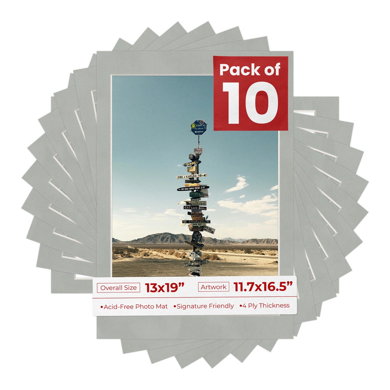 Light Grey Suede Mat Board for 13x19 Frames - Fits 11.7x16.5 Photos